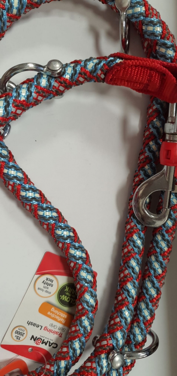 GUINZAGLIO INTRECCIATO ADDESTRAMENTO REFLEX +FOSFORESCENTE ROSSO/AZZURRO