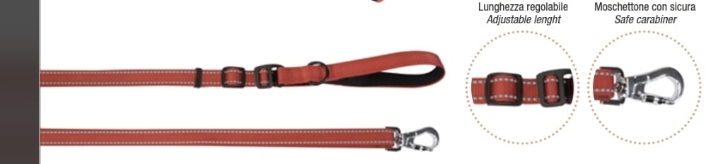 CAMON GUINZAGLIO REFLEX IN NYLON LUNGHEZZA REGOLABILE ROSSO