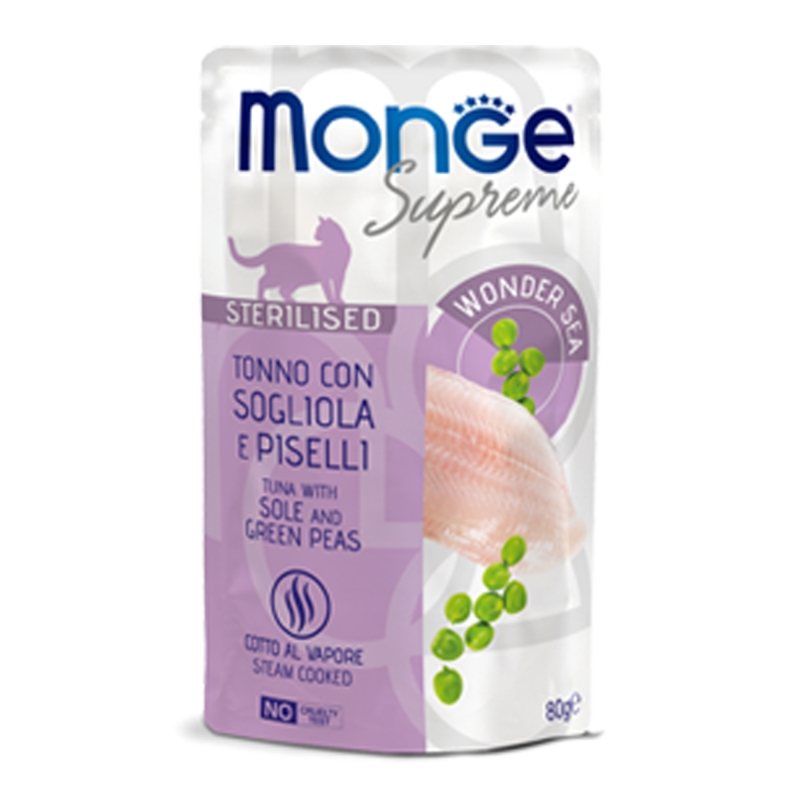 MONGE SUPREME STERILISED TONNO CON SOGLIOLA E PISELLI