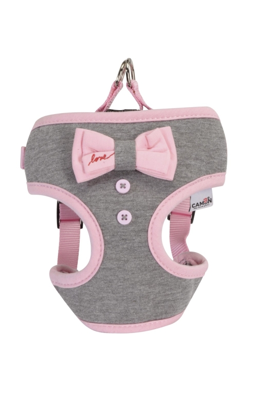 CAMON PETTORINA GRIGIA CON FIOCCO ROSA  LOVE