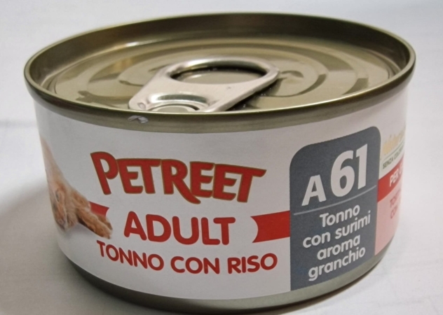 PETREET GATTO ADULTO TONNO CON RISO CON SURIMI AROMA GRANCHIO A 61 Gatti