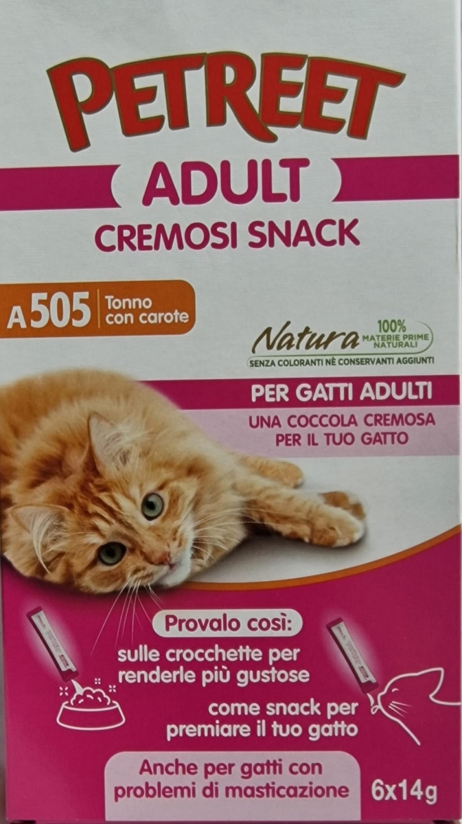 PETREET  GATTI ADULT CREMOSI SNACK TONNO CON CAROTE A 505