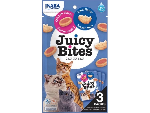 INABA JUICY BITES SNACK GATTO SEMI UMIDI GUSTO POLLO E TONNO Gatti