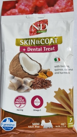 FARMINA SNACK CANE MINI ADULT QUINOA SKIN & COAT HERRING DENTAL TREAT Cani