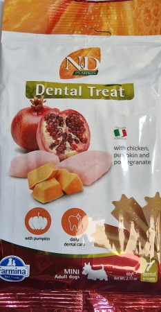 FARMINA N&D PUMPKIN DOG MINI ADULT DENTAL TREAT CHICKEN Cani