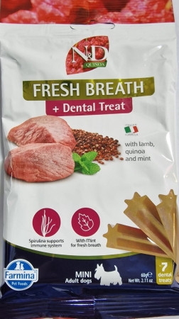 FARMINA SNACK CANE MINI ADULT QUINOA FRESH BREATH + DENTAL TREAT LAMB Cani