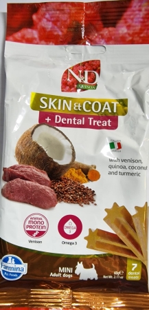 FARMINA SNACK CANE MINI ADULT QUINOA SKIN & COAT VENISON DENTAL TREAT Cani