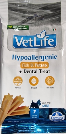 TREAT VET LIFE NATURAL CANE ADULT MINI HYPOALLERGENIC FISH & POTATO + DENTAL TREAT Cani