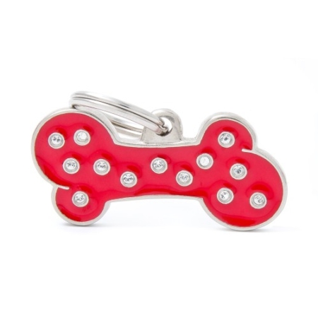 MEDAGLIETTA CHIC GRANDE OSSO ROSSO CON STRASS Cani