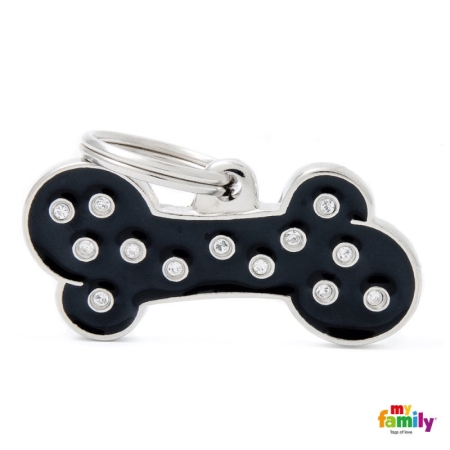 MEDAGLIETTA CHIC PICCOLO OSSO NERO CON STRASS Cani