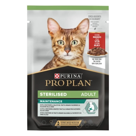 PURINA PRO PLAN STERILISED ADULT CON MANZO IN SALSA Gatti