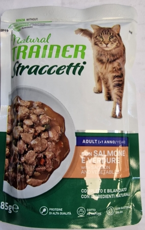 NATURAL TRAINER CAT STRACCETTI ADULT SALMONE E VERDURE Gatti