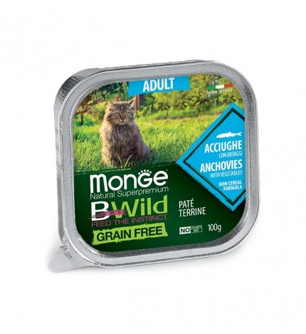 MONGE CAT NATURAL SUPERPREMIUM BWILD ADULT PATE' ACCIUGHE CON ORTAGGI