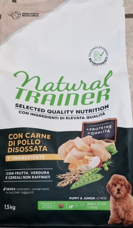 NATURAL TRAINER SELECTED QUALITY NUTRITION PUPPY & JUNIOR SMALL & TOY CON CARNE DI POLLO DISOSSATA Cani