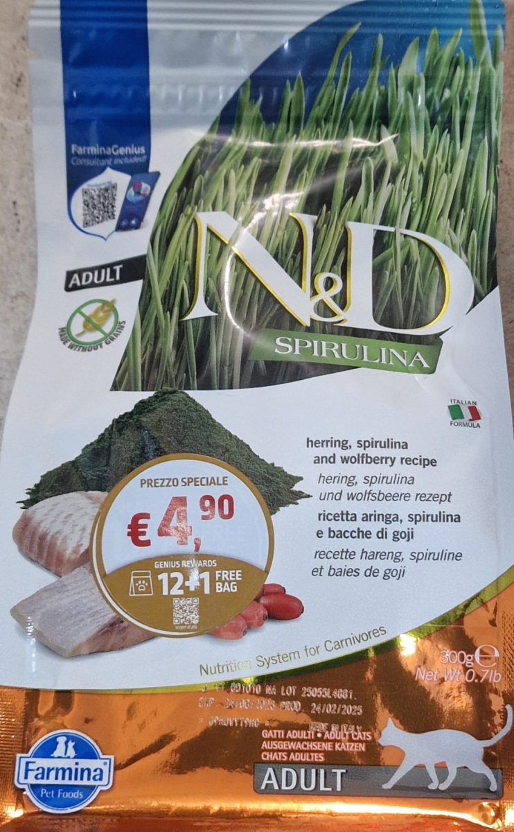 N&D SPIRULINA GATTO ADULT ARINGA, SPIRULINA E BACCHE DI GOJI