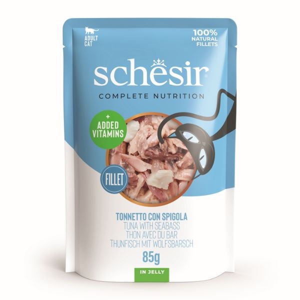 SCHESIR COMPLETE NUTRITION GATTI ADULTI FILETTI TONNETTO CON SPIGOLA IN JELLY