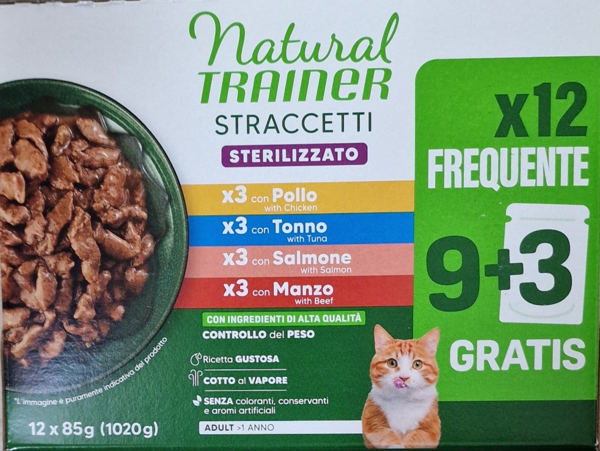 NATURAL TRAINER STRACCETTI STERILIZZATO MULTIPACK POLLO/TONNO/SALMONE/MANZO