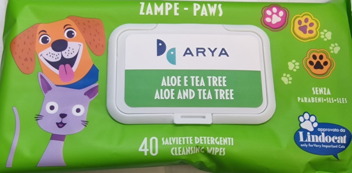 ARYA SALVIETTE DETERGENTI PER ZAMPE ALOE E TEA TREE PER CANI / GATTI