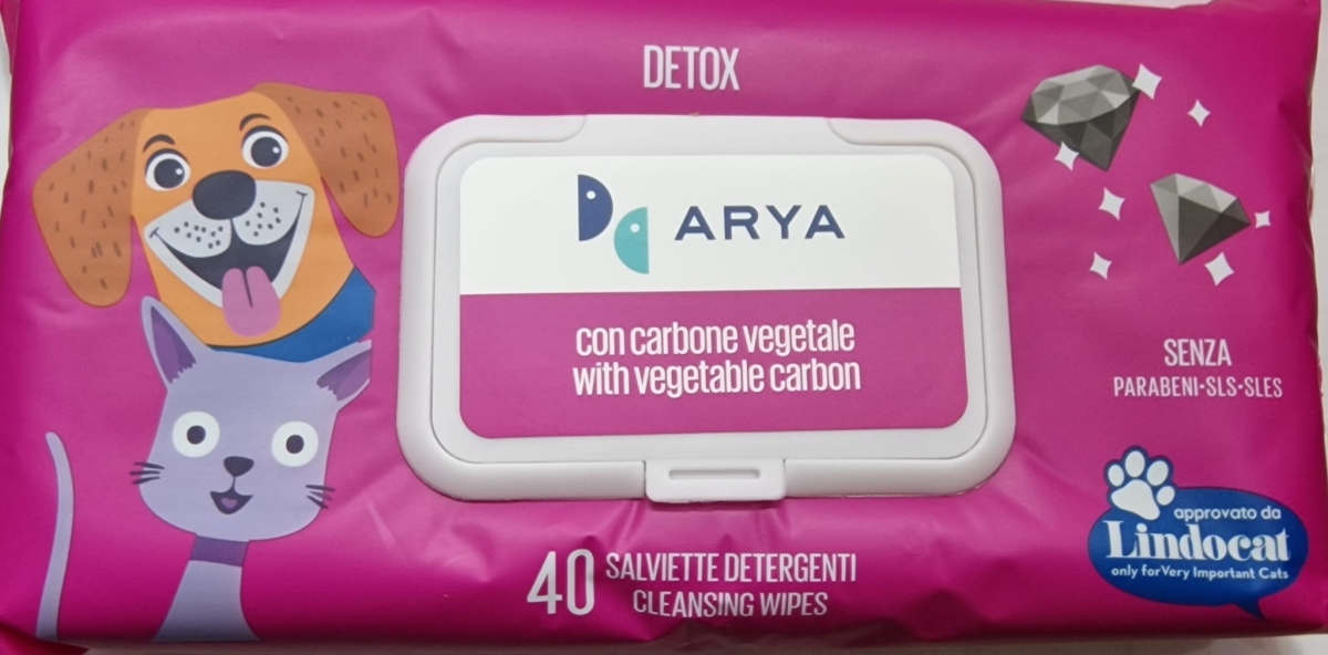 ARYA SALVIETTE DETERGENTI DETOX CON CARBONE VEGETALE PER CANI / GATTI