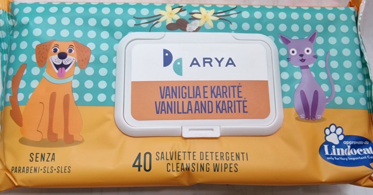 ARYA SALVIETTE DETERGENTI VANIGLIA E KARITE' PER CANI / GATTI