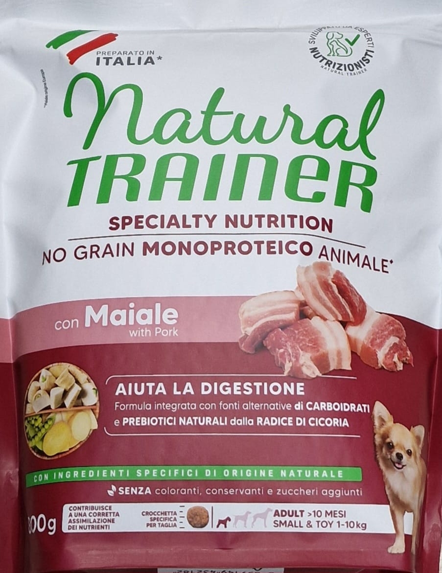 NATURAL TRAINER SPECIALTY NUTRITION NO GRAIN MONOPROTEICO ANIMALE CON MAIALE ADULT SMALL & TOY