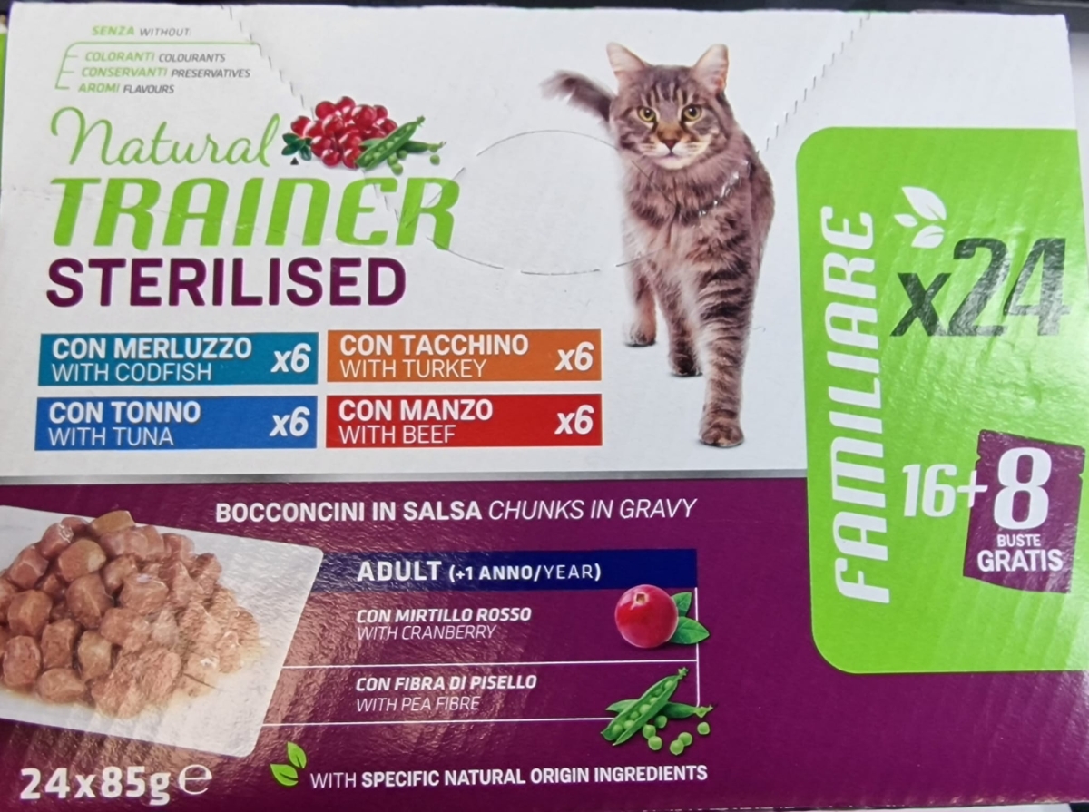 TRAINER NATURAL CAT MULTIPACK STERILIZZATO MERLUZZO/ TACCHINO/MANZO E TONNO