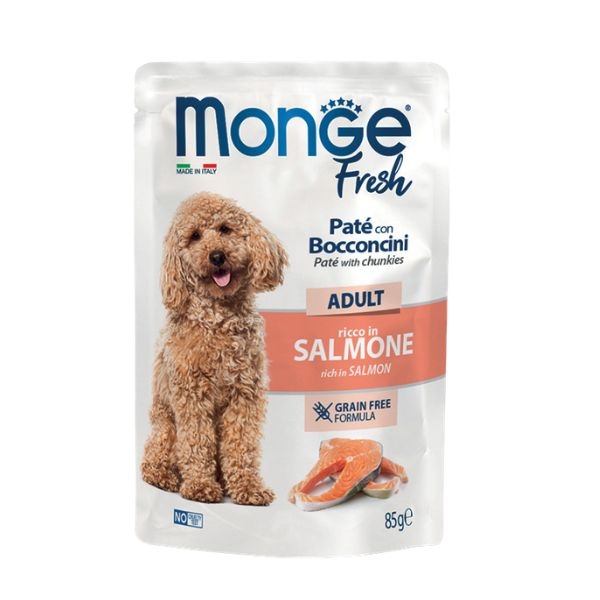 MONGE FRESH BUSTE DOG ADULT PATE'  CON BOCCONCINI RICCO IN SALMONE