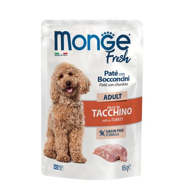 MONGE FRESH BUSTE DOG ADULT PATE'  CON BOCCONCINI RICCO IN TACCHINO