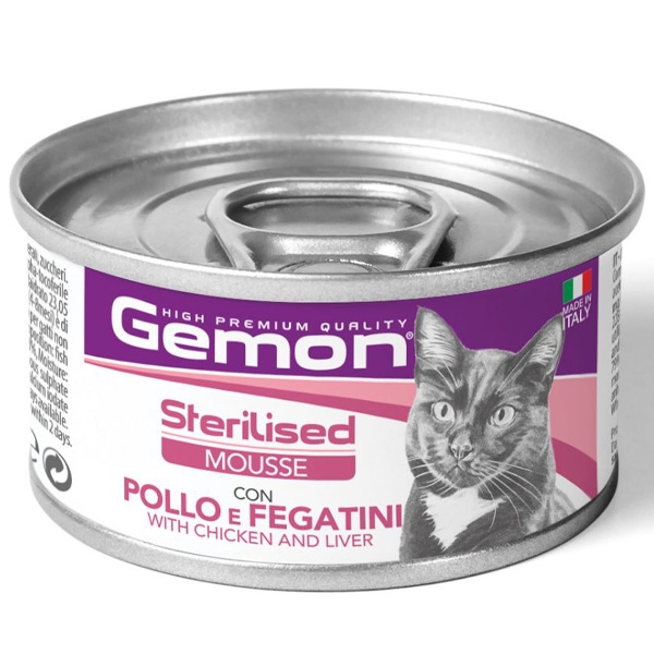 GEMON CAT ADULT STERILISED MOUSSE CON POLLO E FEGATINI