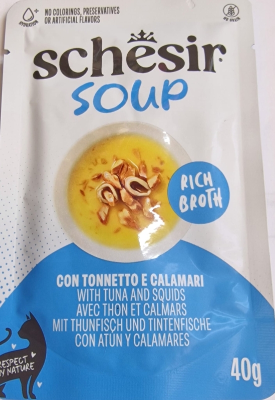 SCHESIR SOUP RICH BROTH CON TONNETTO E CALAMARI ADULT CAT