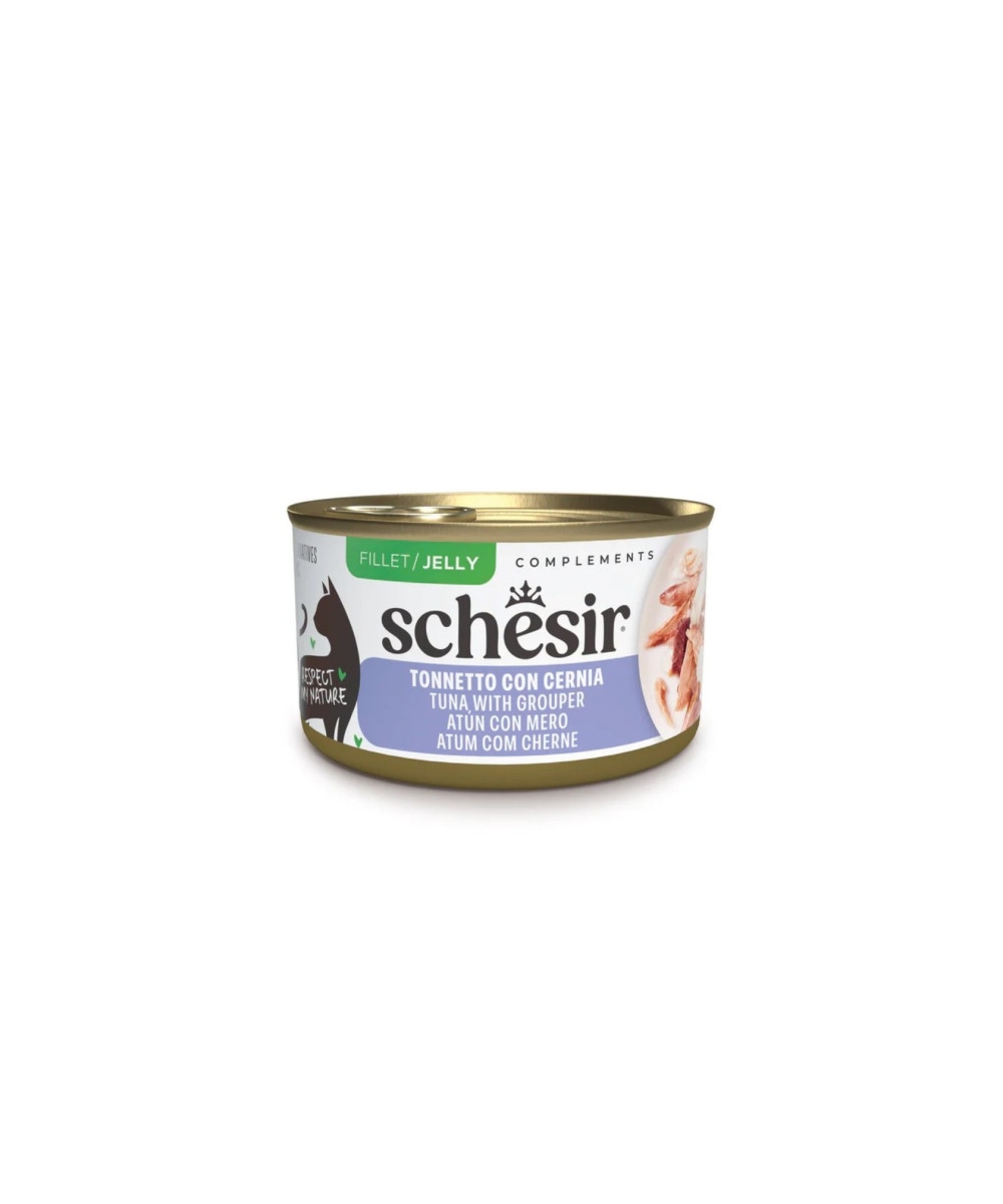 SCHESIR COMPLEMENTS PER GATTI ADULTI FILETTI IN GELATINA TONNETTO CON CERNIA