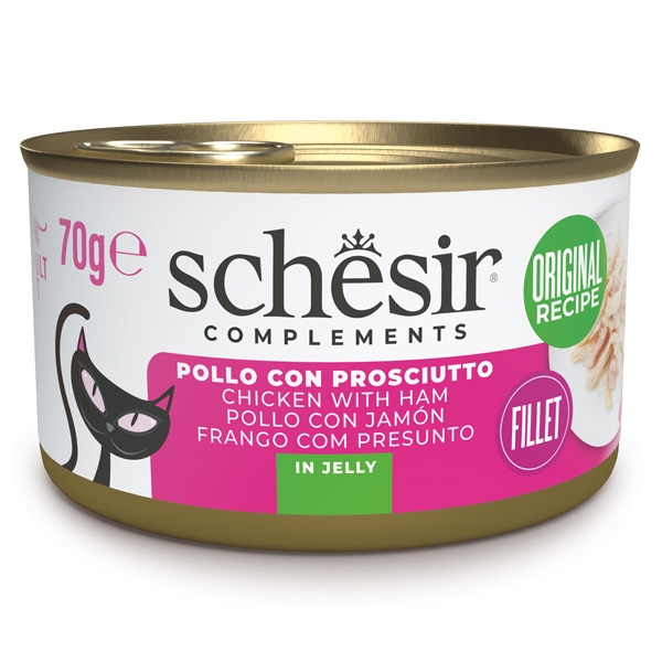SCHESIR COMPLEMENTS PER GATTI ADULT FILETTI IN GELATINA POLLO CON PROSCIUTTO