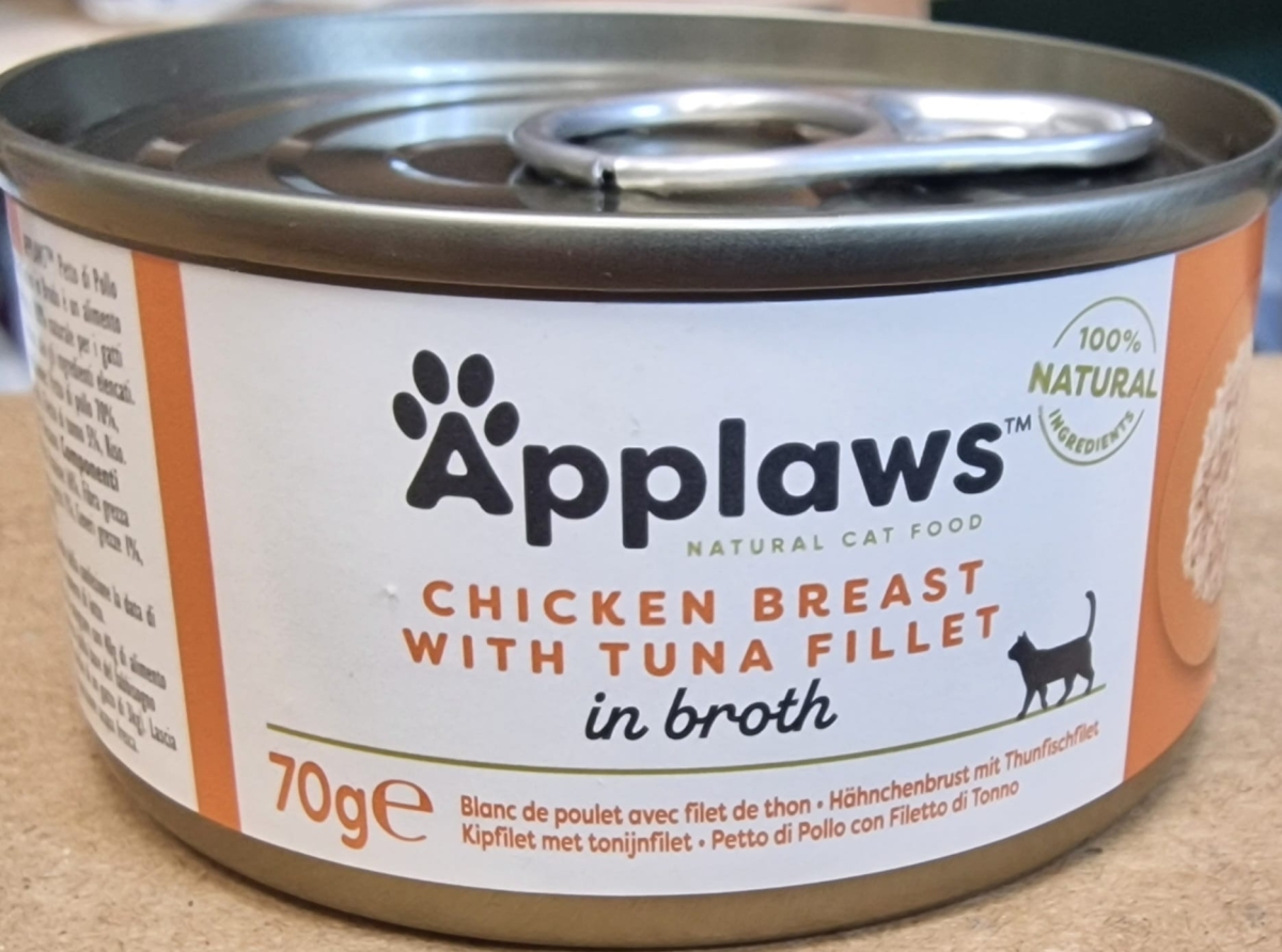 APPLAWS GATTO LATTINE IN BRODO PETTO DI POLLO CON FILETTI DI TONNO