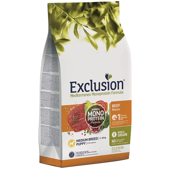 EXCLUSION MEDITERRANEO MONOPROTEIN PUPPY MEDIUM BREED CON MANZO