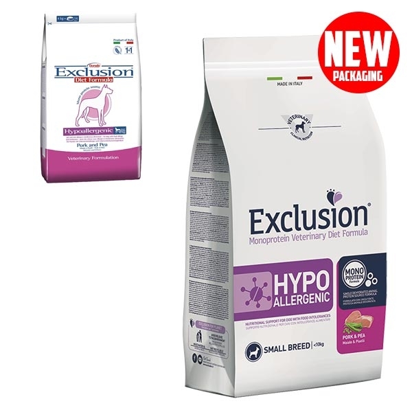 EXCLUSION DIET HYPOALLERGENIC SMALL BREED MAIALE E PISELLI